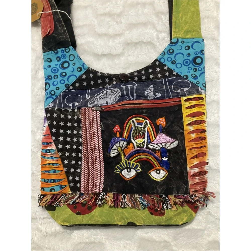 The Collection Royal Patchwork Boho Crossbody/Shoulder Bag Mushroom Hippie